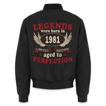 Année de naissance 1981 Légende de l’anniversaire du millésime 1981 - Bomber unisexe - noir - Dos - AI Model Male 185 light (185cm)