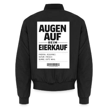 Augen auf beim Eierkauf - Unisex Bomberjacke - Schwarz - Hinten - AI Model Male 185 light (185cm)