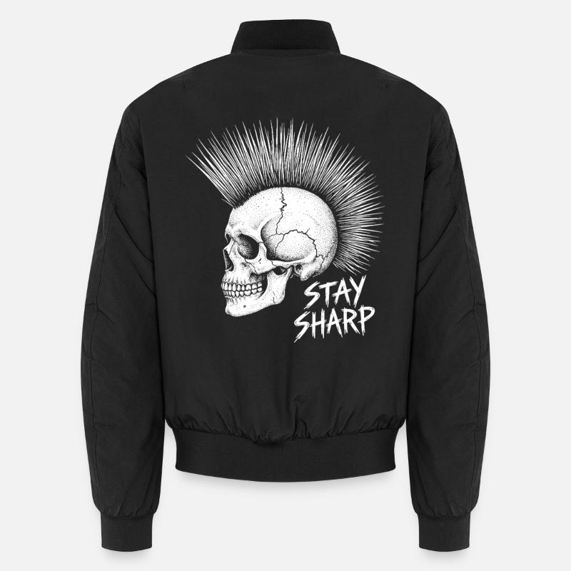 Stay Sharp Punk Skull – Conception du Crâne Iroquois Bomber unisexe