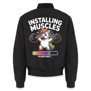 Einhorn hebt Gewichte - Unisex Bomberjacke - Schwarz - Hinten - AI Model Male 185 light (185cm)