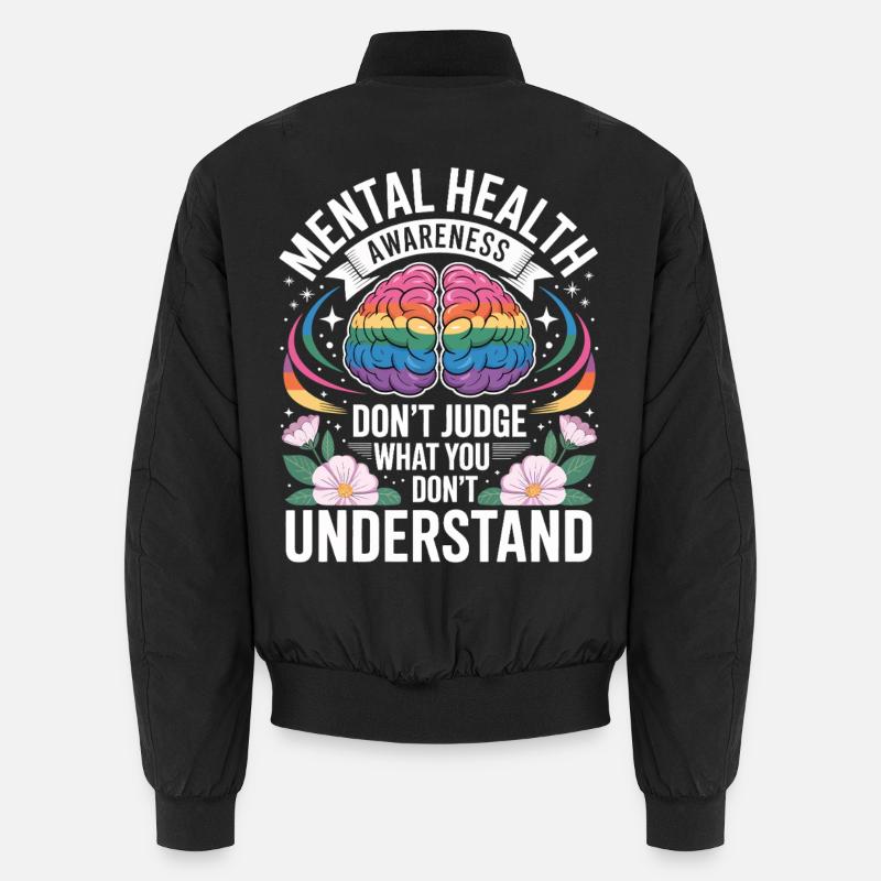 Mental Health Rainbow Brain - Unisex Bomber Jacket - black