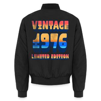 Vintage Jahrgang 1976 Limited Edition Retro Design - Unisex Bomber Jacket - black - Back - AI Model Male 185 light (185cm)