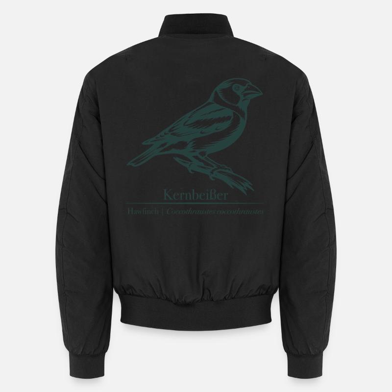Hawfinch Silhouette | Ornithology | Drawing - Unisex Bomber Jacket - black