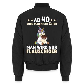 40th Birthday Unicorn – You Only Get Fluffier - Unisex Bomber Jacket - black - Back - AI Model Male 185 light (185cm)