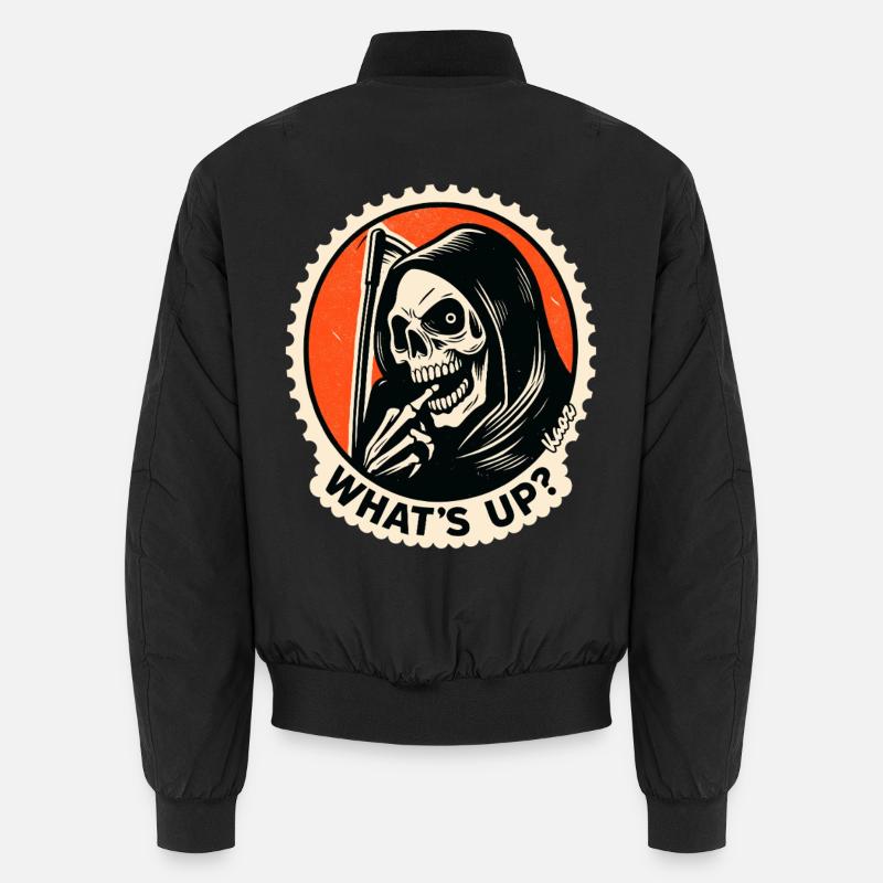 Skeleton Grim Reaper greets, What's up? What's up Unisex Bomber Jacket