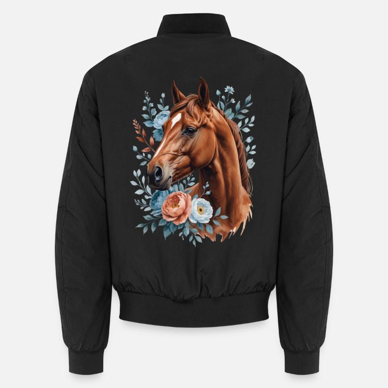 Cheval avec une couronne de fleurs - Bomber unisexe - noir