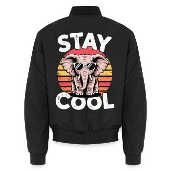 Stay Cool Elephant - Kids Retro - Unisex Bomber Jacket - black - Back - AI Model Male 185 light (185cm)