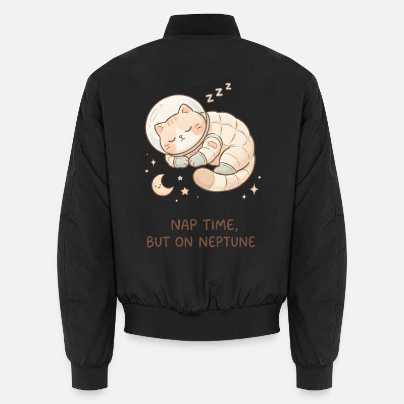 Nap Neptune | Cute Space Cat - Unisex Bomber Jacket - black