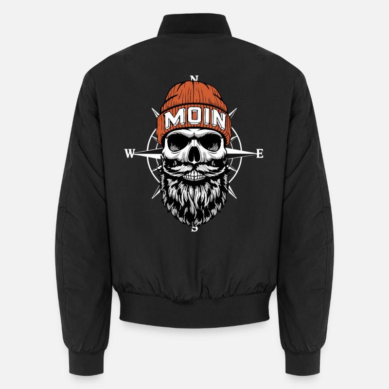 Norddeutsch Biker Skull mit Bart & Windrose Moin Unisex Bomberjacke