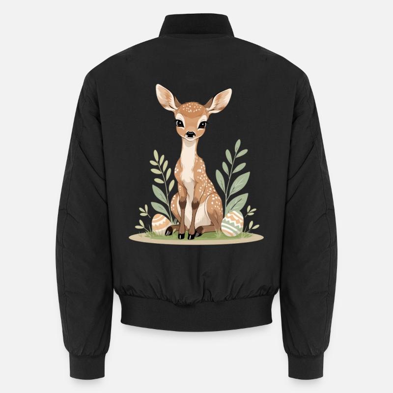 Fawn in spring with leaves - Unisex Bomber Jacket - black
