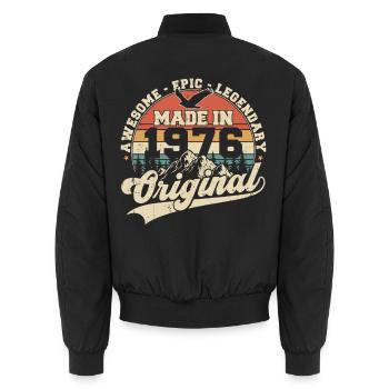 Cadeau d’anniversaire vintage original de 1976 - Bomber unisexe - noir - Dos - AI Model Male 185 light (185cm)