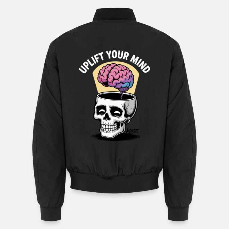 Totenkopf und schwebendes Gehirn, uplift your mind Bomber unisexe