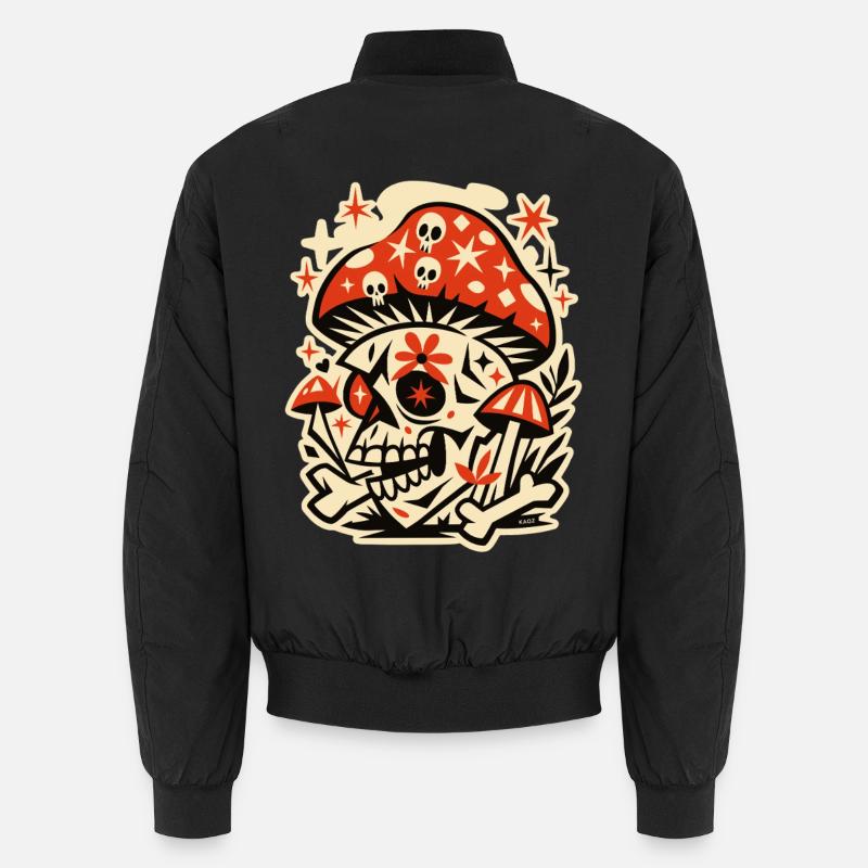 Mushroom Skull Retro Psychedelia - Unisex Bomber Jacket - black