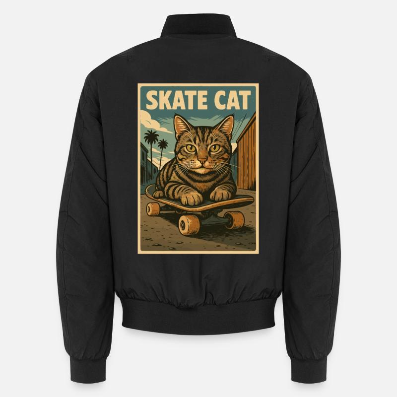 Skate Cat on Skateboard Retro Poster Unisex Bomber Jacket