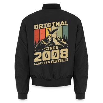 Cadeau d’anniversaire vintage original 2008 - Bomber unisexe - noir - Dos - AI Model Male 185 light (185cm)