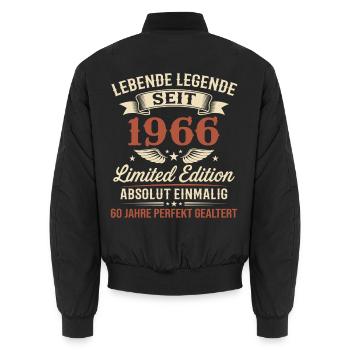 60th Birthday 1966 Legend Vintage Gift - Unisex Bomber Jacket - black - Back - AI Model Male 185 light (185cm)