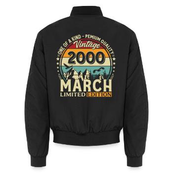 26th Birthday Gift Husband Vintage March 2000 - Unisex Bomber Jacket - black - Back - AI Model Male 185 light (185cm)