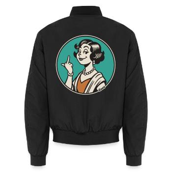 Retro Sass: Vintage-Pinup-Mittelfinger - Unisex Bomberjacke - Schwarz - Hinten - AI Model Male 185 light (185cm)