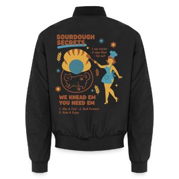 Sourdough Secrets Bread Baking Baker Sourdough - Unisex Bomber Jacket - black - Back - AI Model Male 185 light (185cm)