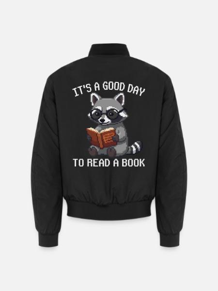 Es ist ein guter Tag, um ein Buch zu lesen, Waschbär-Pixelkunst - Unisex Bomberjacke - Schwarz