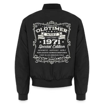 55. Geburtstag Geschenk Mann Oldtimer März 1971 - Unisex Bomberjacke - Schwarz - Hinten - AI Model Male 185 light (185cm)