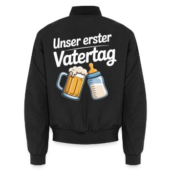 Unser erster Vatertag T-Shirt – Papa Baby Shirt - Unisex Bomberjacke - Schwarz - Hinten - AI Model Male 185 light (185cm)