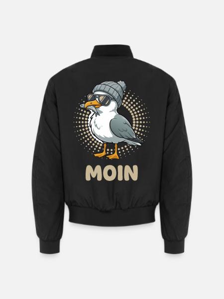 Moin Möwe Vogel mit Mütze und Fisch im Mund Möwen - Unisex Bomberjacke - Schwarz