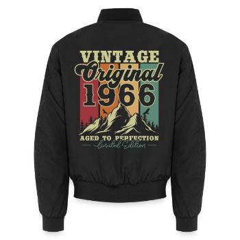Original 1966 Vintage Vintage Birthday Retro - Unisex Bomber Jacket - black - Back - AI Model Male 185 light (185cm)