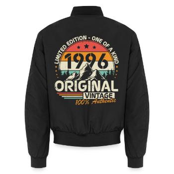 Cadeau d’anniversaire vintage original 1996 - Bomber unisexe - noir - Dos - AI Model Male 185 light (185cm)