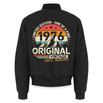 1976 Original Vintage Birthday Gift - Unisex Bomber Jacket - black - Back - AI Model Male 185 light (185cm)