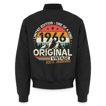 1966 Original Vintage Birthday Gift - Unisex Bomber Jacket - black - Back - AI Model Male 185 light (185cm)