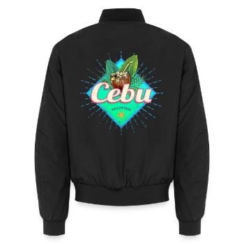 Cebu Island Philippines Coconut Retro Souvenir - Unisex Bomber Jacket - black - Back - AI Model Male 185 light (185cm)