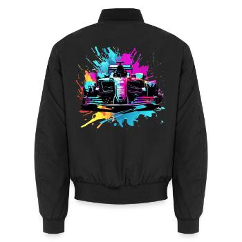 Rennwagen Bunte Splash Art Autorennfahrer - Unisex Bomberjacke - Schwarz - Hinten - AI Model Male 185 light (185cm)