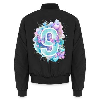 9e anniversaire Papillons Pastel Girl Neuf - Bomber unisexe - noir - Dos - AI Model Male 185 light (185cm)