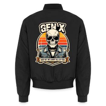 Cavalier en denim du créneau du créneau - Bomber unisexe - noir - Dos - AI Model Male 185 light (185cm)