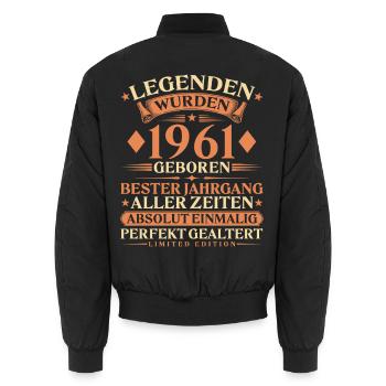 Legenden wurden 1961 geboren – 65. Geburtstag - Unisex Bomberjacke - Schwarz - Hinten - AI Model Male 185 light (185cm)