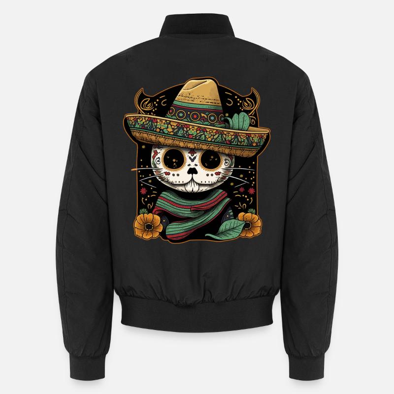 Mexican Cat Cinco De Mayo Sugar Skull Sombrero Unisex Bomber Jacket