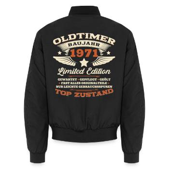 55. Geburtstag Geschenk Mann Oldtimer 1971 Legende - Unisex Bomberjacke - Schwarz - Hinten - AI Model Male 185 light (185cm)