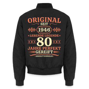 Original 1946 – Lebende Legende 80. Geburtstag - Unisex Bomberjacke - Schwarz - Hinten - AI Model Male 185 light (185cm)