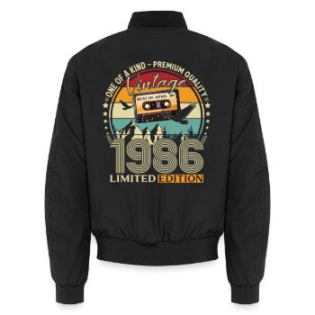 40th Birthday Gift Husband Best of April 1986 - Unisex Bomber Jacket - black - Back - AI Model Male 185 light (185cm)