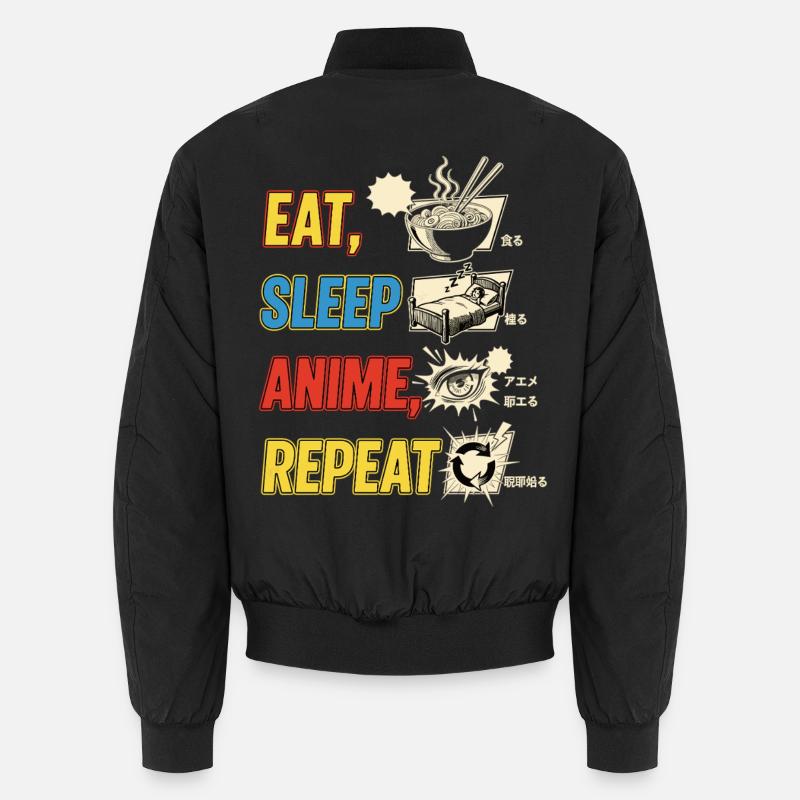 EAT SLEEP ANIME REPEAT - Unisex Bomber Jacket - black