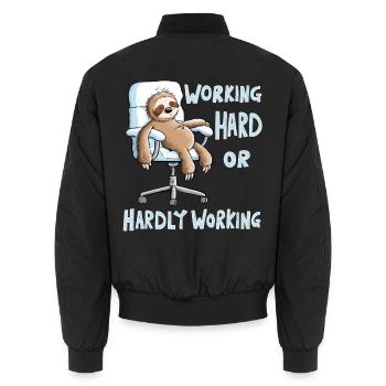 Working Hard Faultier Büro Arbeit  - Unisex Bomberjacke - Schwarz - Hinten - AI Model Male 185 light (185cm)