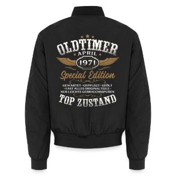 55. Geburtstag Geschenk Mann Oldtimer April 1971 - Unisex Bomberjacke - Schwarz - Hinten - AI Model Male 185 light (185cm)