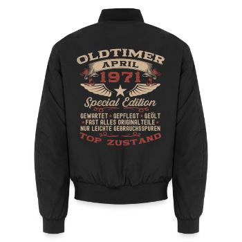 55. Geburtstag Geschenk Mann Oldtimer April 1971 - Unisex Bomberjacke - Schwarz - Hinten - AI Model Male 185 light (185cm)