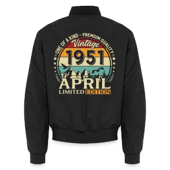 75. Geburtstag Geschenk Mann Original April 1951 - Unisex Bomberjacke - Schwarz - Hinten - AI Model Male 185 light (185cm)