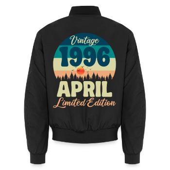 30 Year Anniversary April 1996 Vintage Gift - Unisex Bomber Jacket - black - Back - AI Model Male 185 light (185cm)