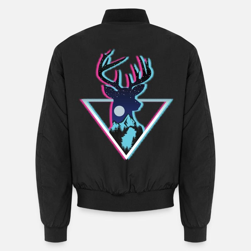 Cosmic Deer Mountain Neon Triangle Art - Unisex Bomber Jacket - black