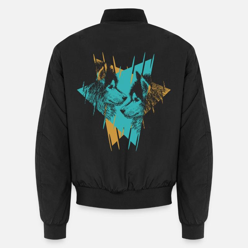Geometric Twin Wolves Abstract Art Unisex Bomber Jacket
