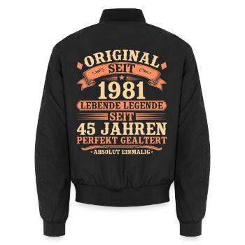 Original 1981 – Legendär & Vintage 45. Geburtstag - Unisex Bomberjacke - Schwarz - Hinten - AI Model Male 185 light (185cm)