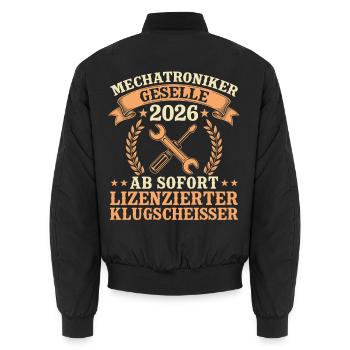 Mechatroniker Geselle 2026 – Ausbildung Bestanden - Unisex Bomberjacke - Schwarz - Hinten - AI Model Male 185 light (185cm)